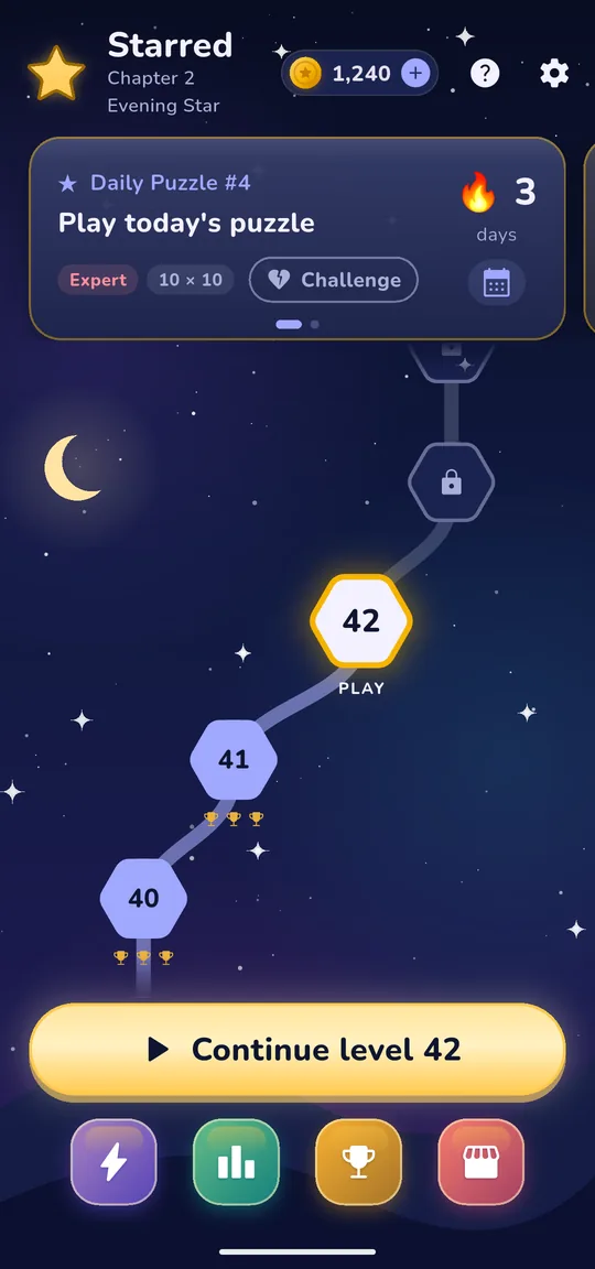 The night-sky Journey map with today's Daily Puzzle